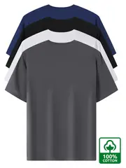 4pcs Men's Premium Cotton T-Shirts - Casual Summer Short Sleeve, 100% Pure Cotton, Machine Washable, Crew Neck in Assorted Colors (Navy, Beige, Gray, Black) with Geometric Pattern details 5