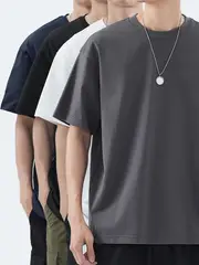 4pcs Men's Premium Cotton T-Shirts - Casual Summer Short Sleeve, 100% Pure Cotton, Machine Washable, Crew Neck in Assorted Colors (Navy, Beige, Gray, Black) with Geometric Pattern details 6