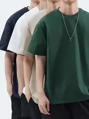 4pcs Men's Premium Cotton T-Shirts - Casual Summer Short Sleeve, 100% Pure Cotton, Machine Washable, Crew Neck in Assorted Colors (Navy, Beige, Gray, Black) with Geometric Pattern details 15