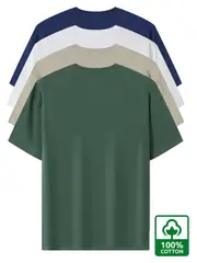 4pcs Men's Premium Cotton T-Shirts - Casual Summer Short Sleeve, 100% Pure Cotton, Machine Washable, Crew Neck in Assorted Colors (Navy, Beige, Gray, Black) with Geometric Pattern details 17