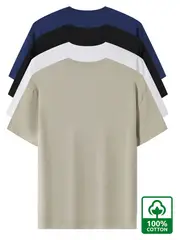 4pcs Men's Premium Cotton T-Shirts - Casual Summer Short Sleeve, 100% Pure Cotton, Machine Washable, Crew Neck in Assorted Colors (Navy, Beige, Gray, Black) with Geometric Pattern details 11