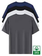 4pcs Men's Premium Cotton T-Shirts - Casual Summer Short Sleeve, 100% Pure Cotton, Machine Washable, Crew Neck in Assorted Colors (Navy, Beige, Gray, Black) with Geometric Pattern details 8
