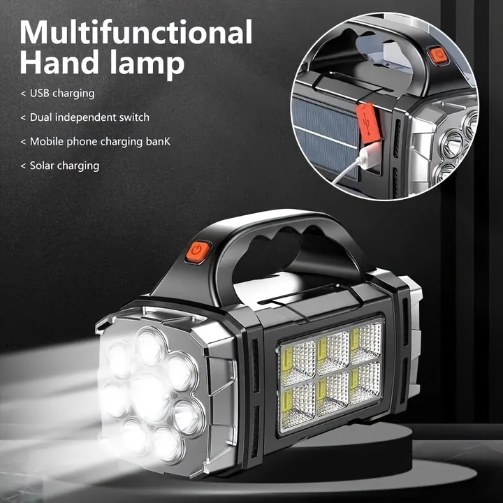 ultra 2200w led işığı - çift güneş & usb şarj edilebilir, su geçirmez ip44, dış maceralar için kör işınla taşınabilir güç bankası feneri ayrıntılar 2