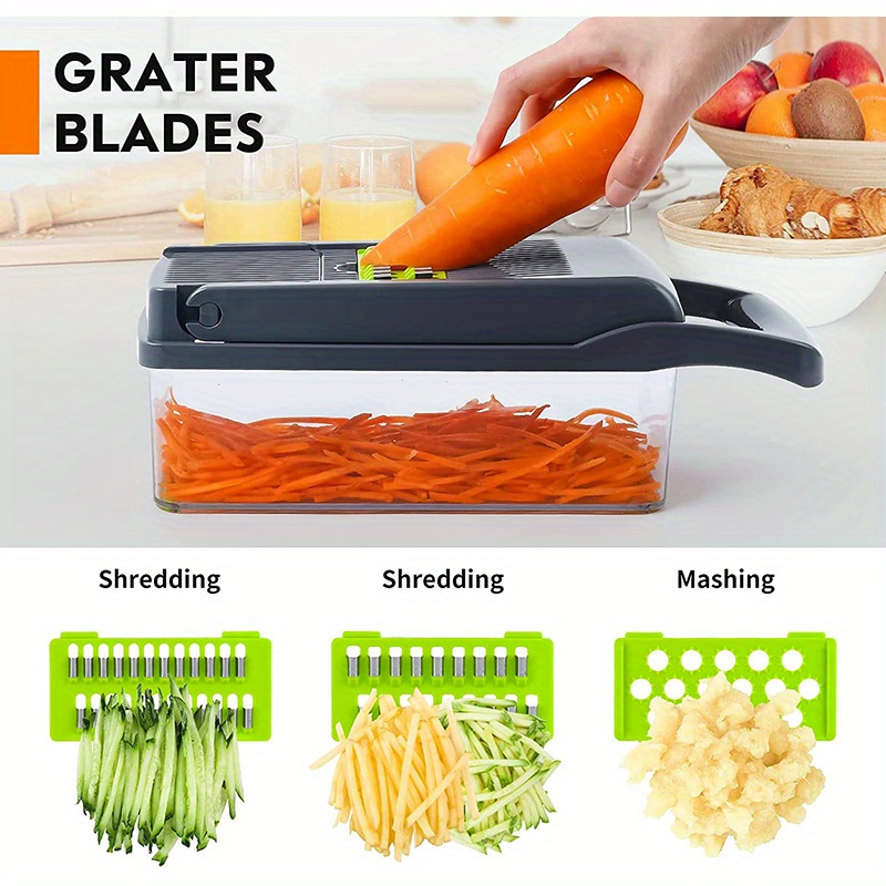 16 in 1 multifunctional manual vegetable chopper and fruit slicer set with container   onions carrots garlic more   abs plastic kitchen gadget with drain basket details 5