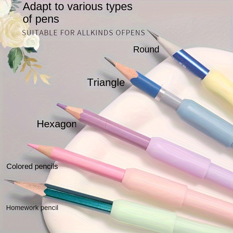 a multi color pencil extender for artists suitable for writing drawing sketching more comfortable compatible with round   hexagon shaped pencils suitable  14 and above multiple colors details 2