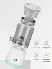 presse- électrique portable fil, de 13.53oz, rechargeable par usb avec batterie lithium 1600mah, commande facile par bouton, gobelet détachable, séparateur de jus automatique, idéal pour des jus , cadeau parfait détails 4