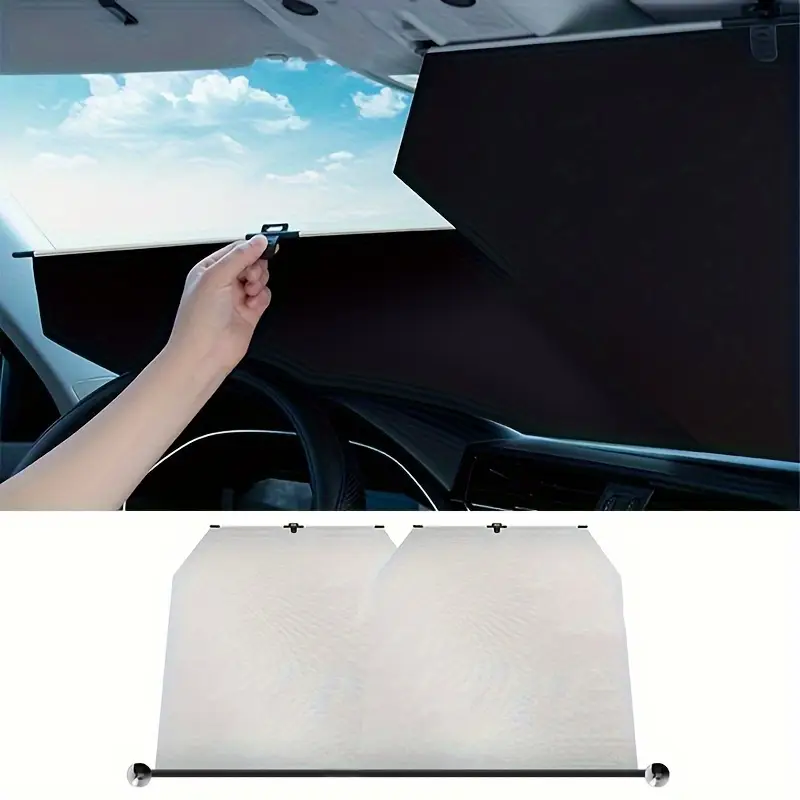 automatic retractable front windshield sunshade heat resistant car accessory with durable fabric glare reduction privacy shade for all vehicles sun protection driving seamless interior heatresistant fabric material drivers details 0
