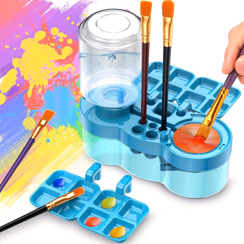 21pcs brush cleaner with drain tray and pen slot 1pc brush cleaner and 10pcs pens and 10pcs pointed head pens 5pcs brush storage holes portable painting tool water circulating brush cleaner for acrylic watercolor details 1
