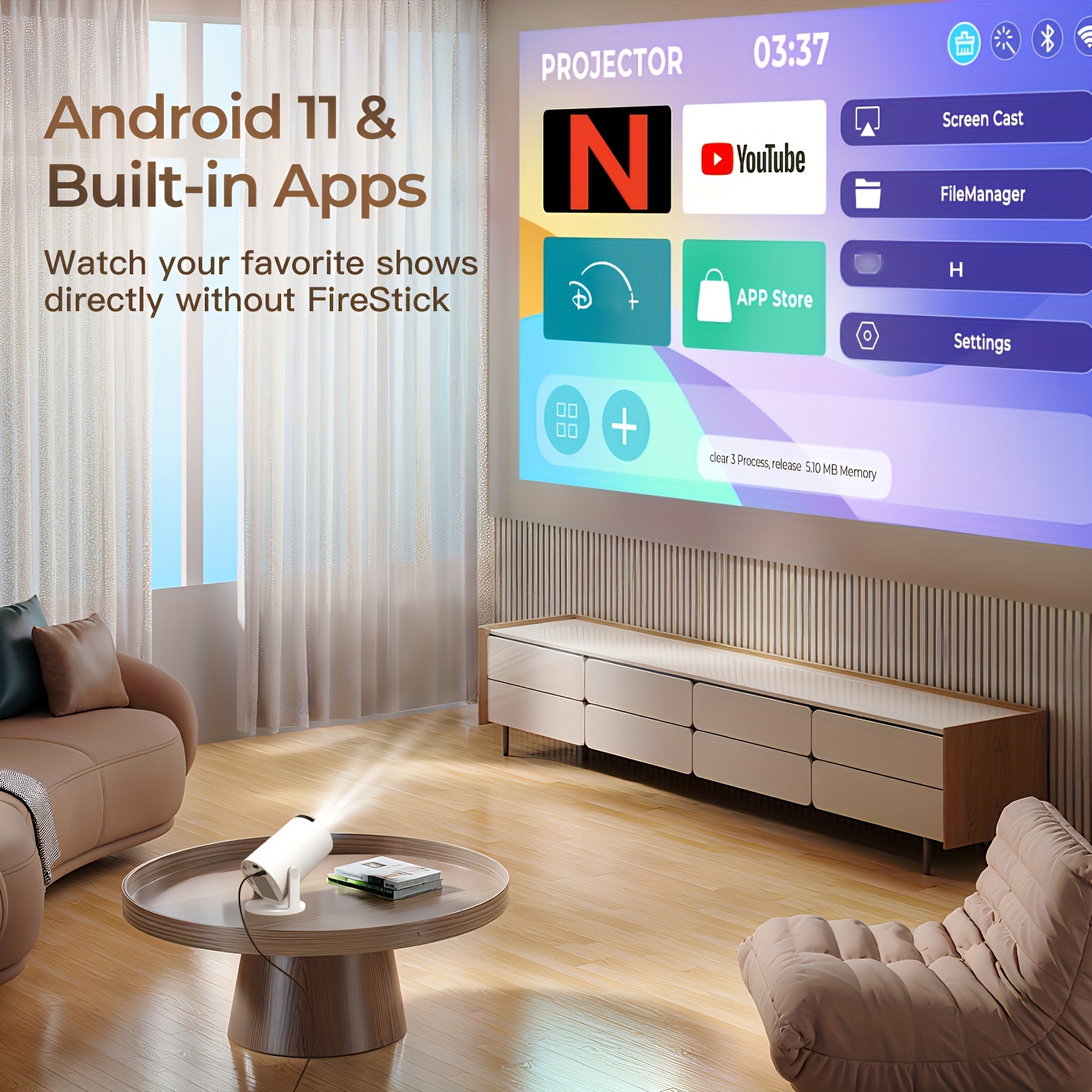 2025 оновлений hy300pro міні-проектор з wifi та bluetooth, портативний, 720p (  роздільна здатність), підтримка 4k/декодування, автоматична корекція трапеції, обертання на  °, розумне управління для дому та вулиці   11 Опис товару 0