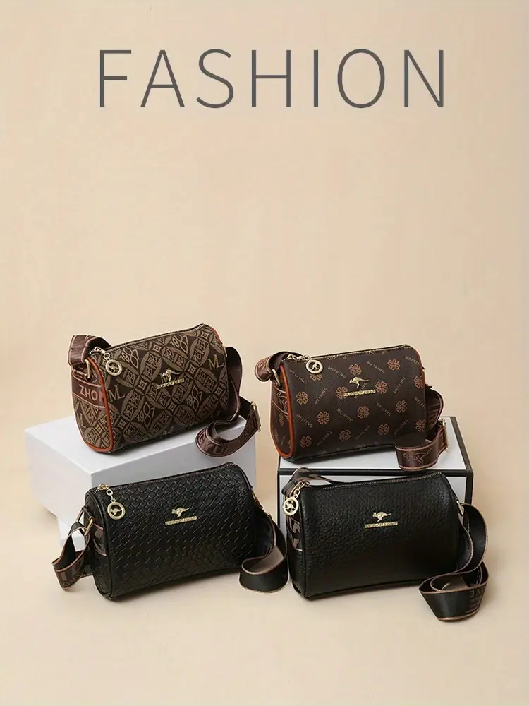 stylish dark brown floral print crossbody bag for women large capacity vintage inspired shoulder handbag with zip closure casual and commuting commuting handbag stylish womens accessory bag details 0