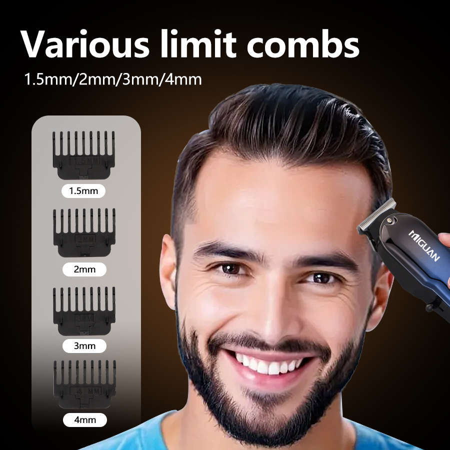 home relaxation professional hair clipper with usb rechargeable 4 interchangeable blades 1 5mm 2mm 3mm 4mm ergonomic handle precision trimming styling tool for men sleek ideal holiday gift professional styling precision dial control ergonomic clipper details 3