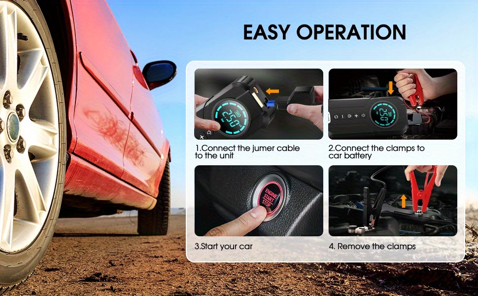 1000a portable car jump starter with air compressor 150psi tire inflator 14 8v jump box battery booster with   fixture charger 3 emergency lights   usb type   portable power supply car jump starter details 4